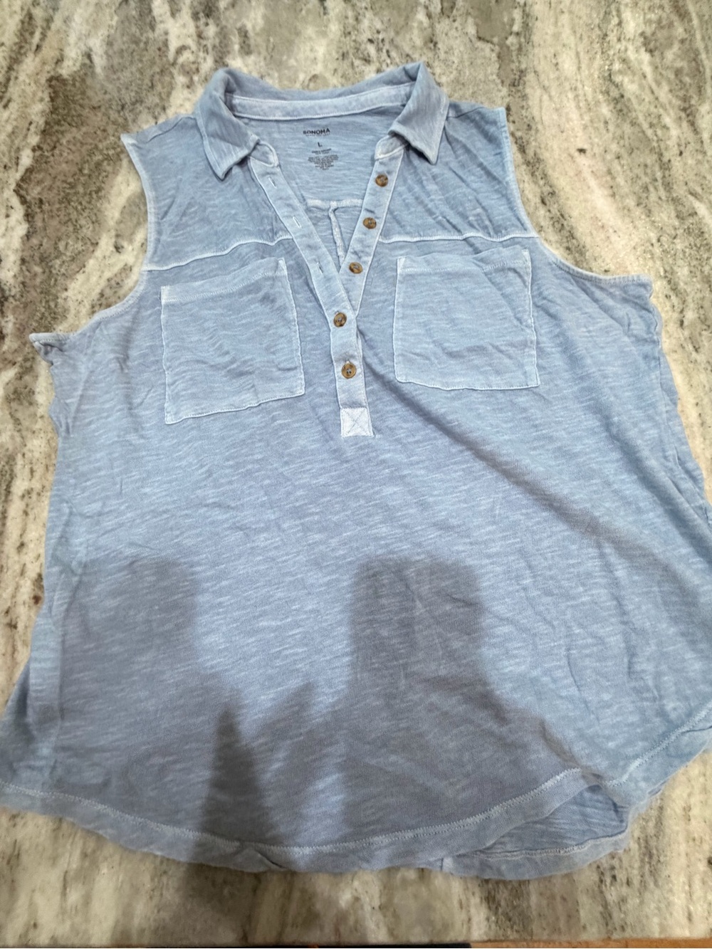 Sonoma Light Blue Sleeveless Henley Tank Top